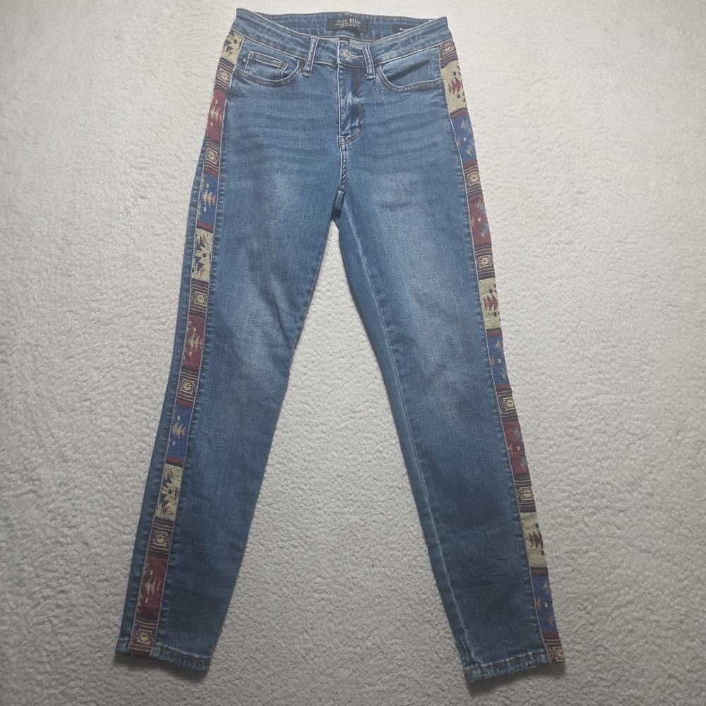 Judy Blue Jeans Womens Size 3/26 Relaxed Fit High Rise Aztec Side Hippie Boho